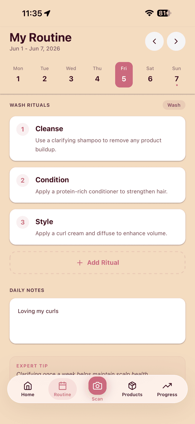 Curltine weekly wash-day routine planner